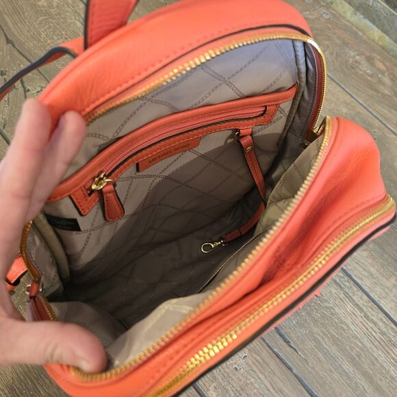 MICHAEL KORS RHEA MEDIUM ZIP Pebbled LEATHER BACKPACK Coral GOLD Hardware READ - Picture 11 of 12